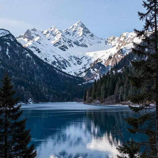 Majestic Snow-Covered Mountain Lake