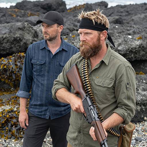 Coastal Vigil: Two Men in Focus