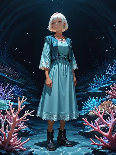 Young Woman in Blue Dress and Denim Jacket