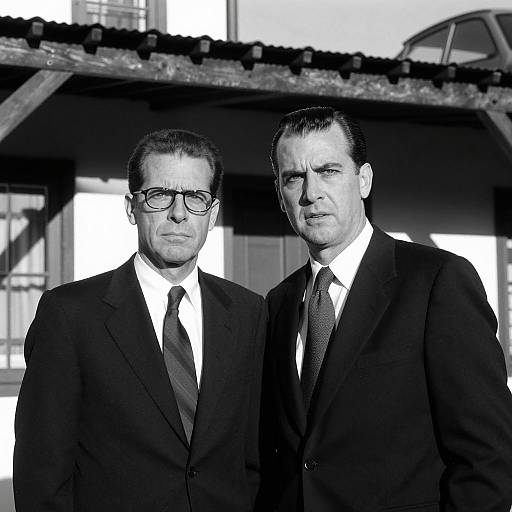 Black and White Portrait of Two Men in Suits