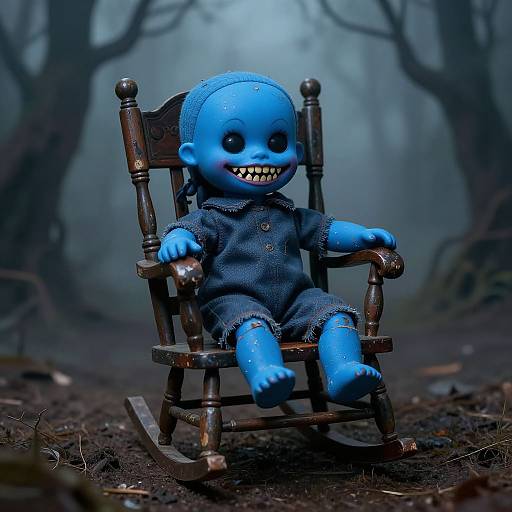 Sinister Blue Doll on Rocking Chair