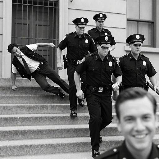 Dramatic Police Chase in Black and White