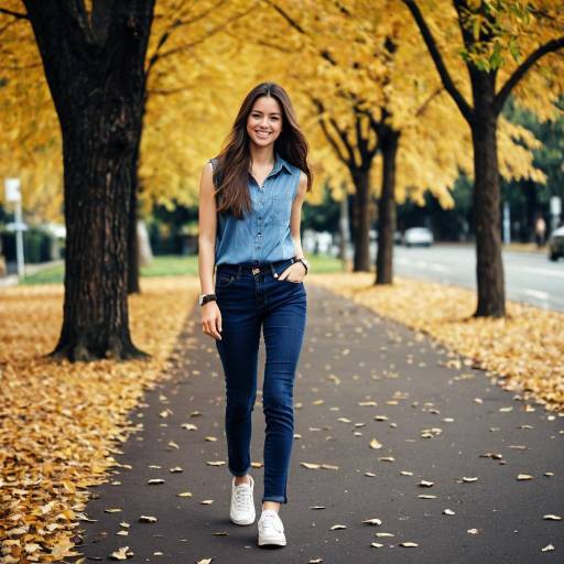 Young Woman Walking on Autumn Path