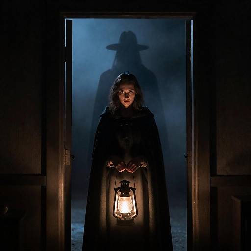 Mysterious Woman with Lantern at Night