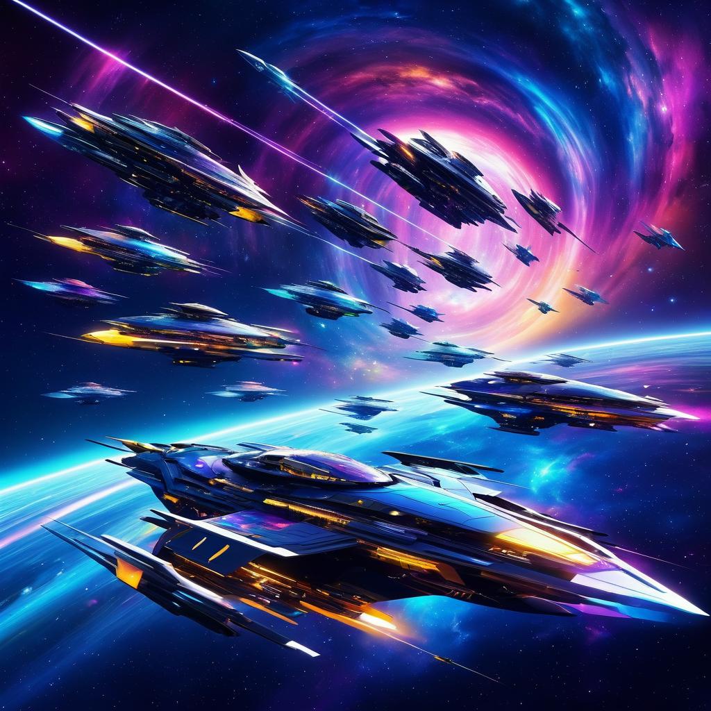 Futuristic Spaceships in Cosmic Vortex