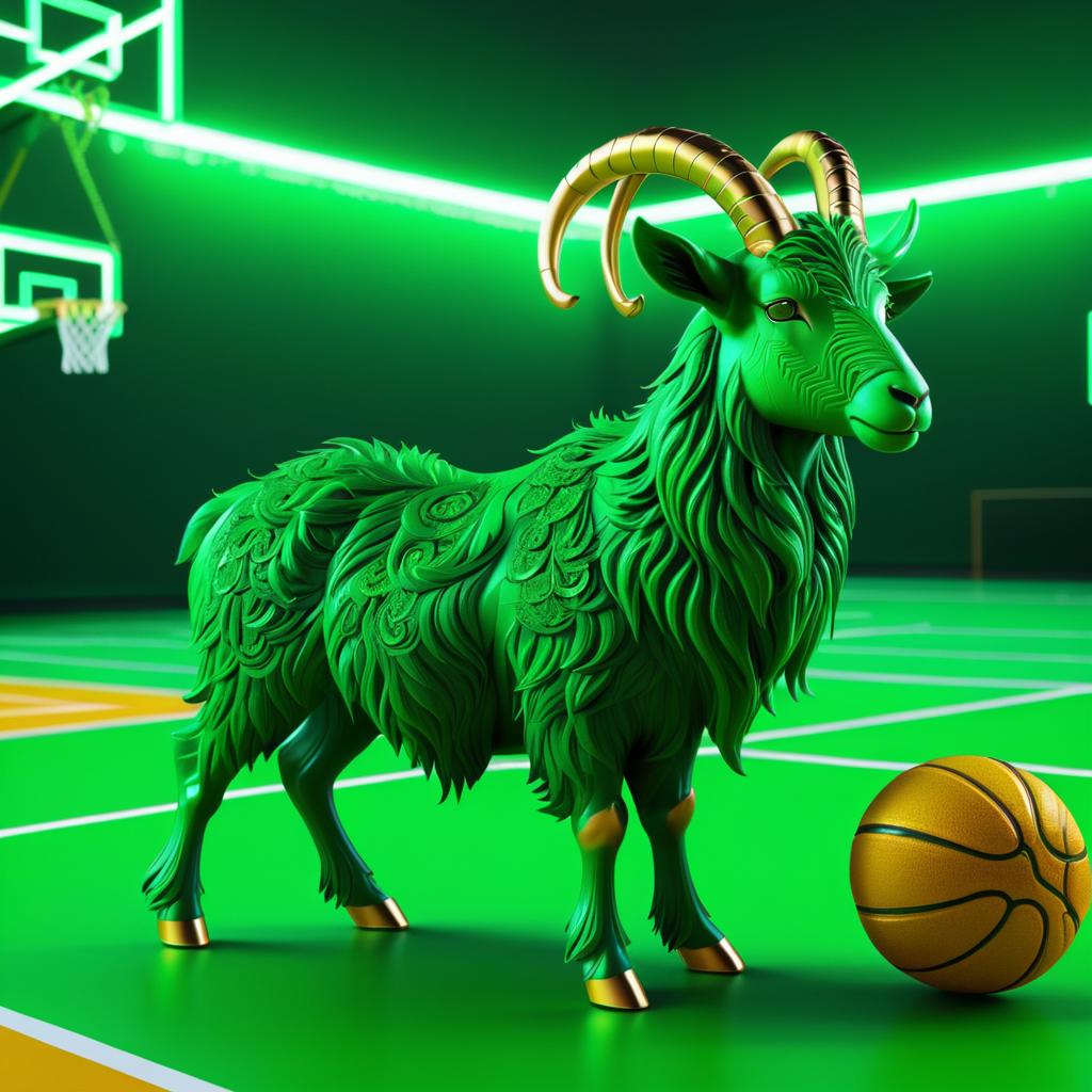 Regal Goat on a Basketball Court