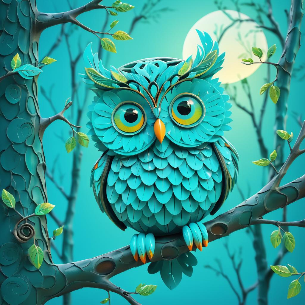 Whimsical Turquoise Owl in Vibrant Colors