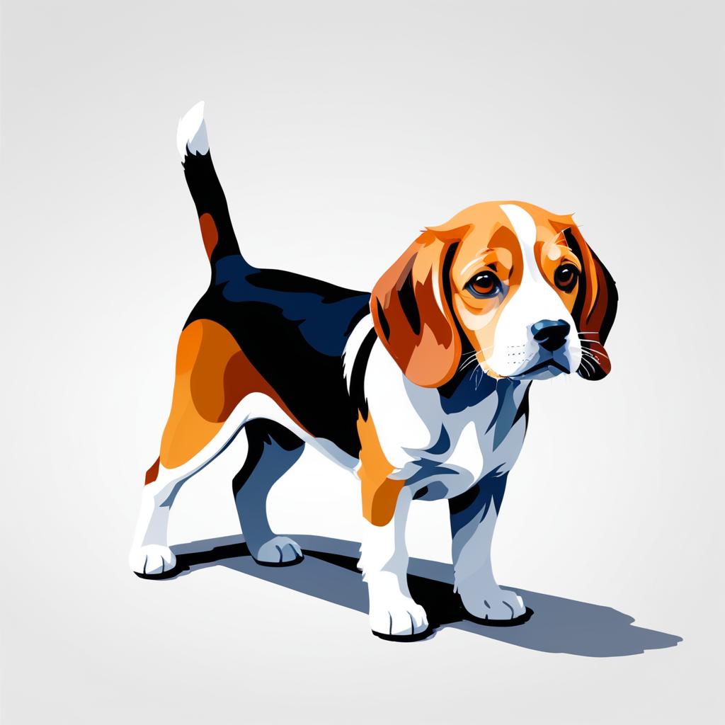 Realistic Tricolor Beagle on White Background