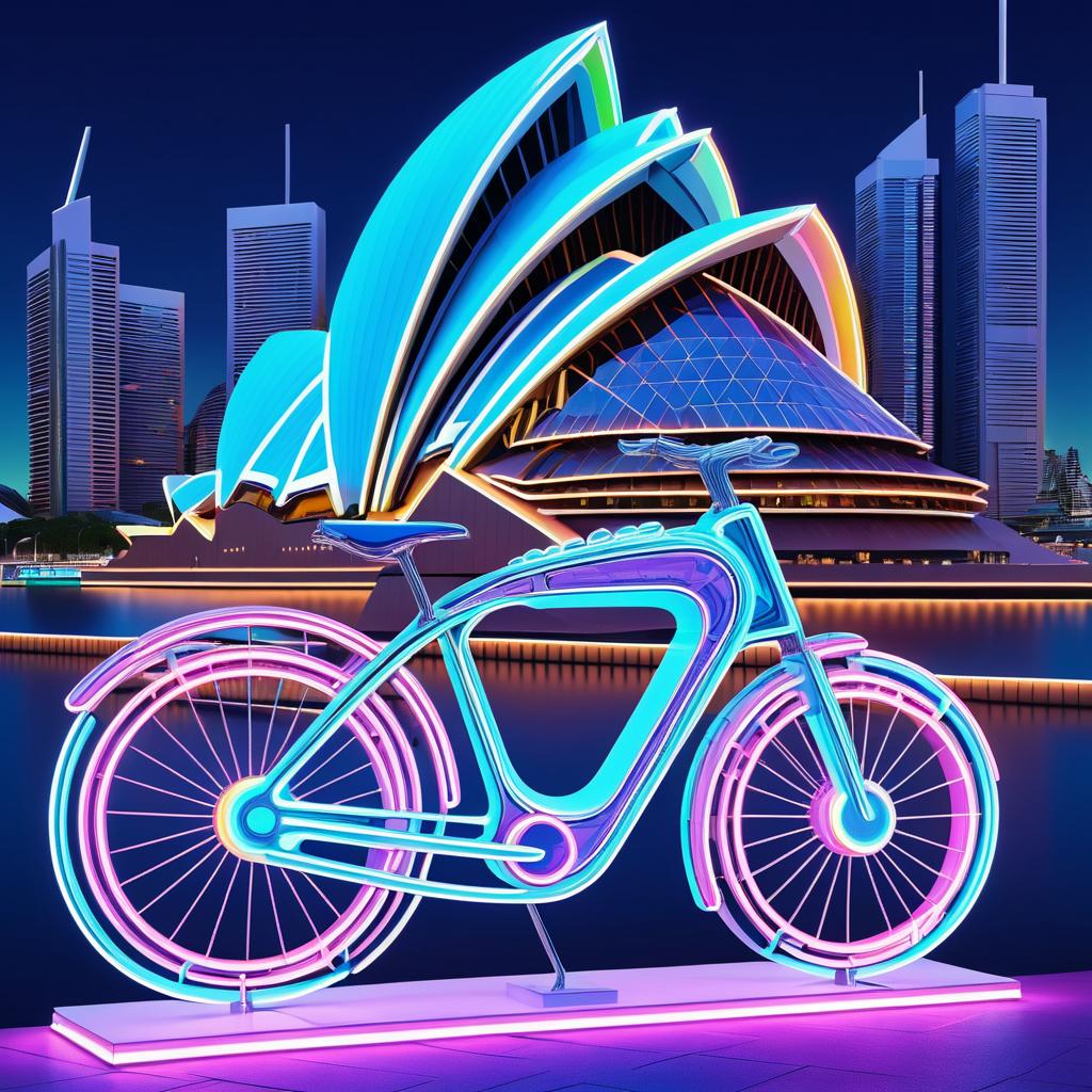 Futuristic Neon Bicycle Statue in Sydney