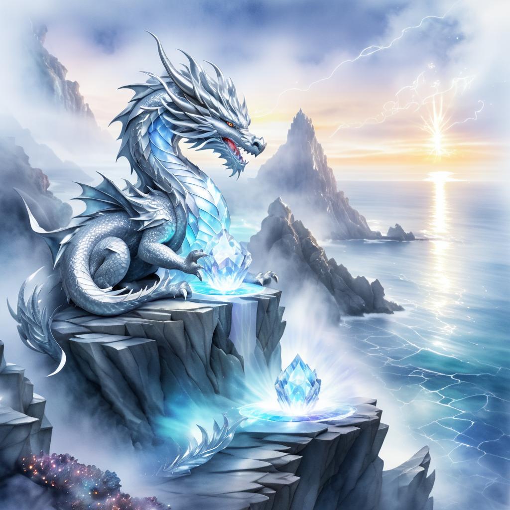 Majestic Silver Dragon Overlooking Ocean