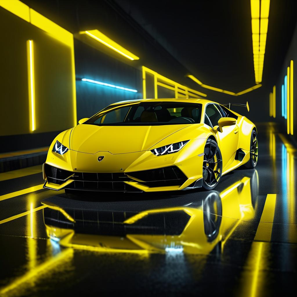 Stunning Yellow Lamborghini on Neon Streets