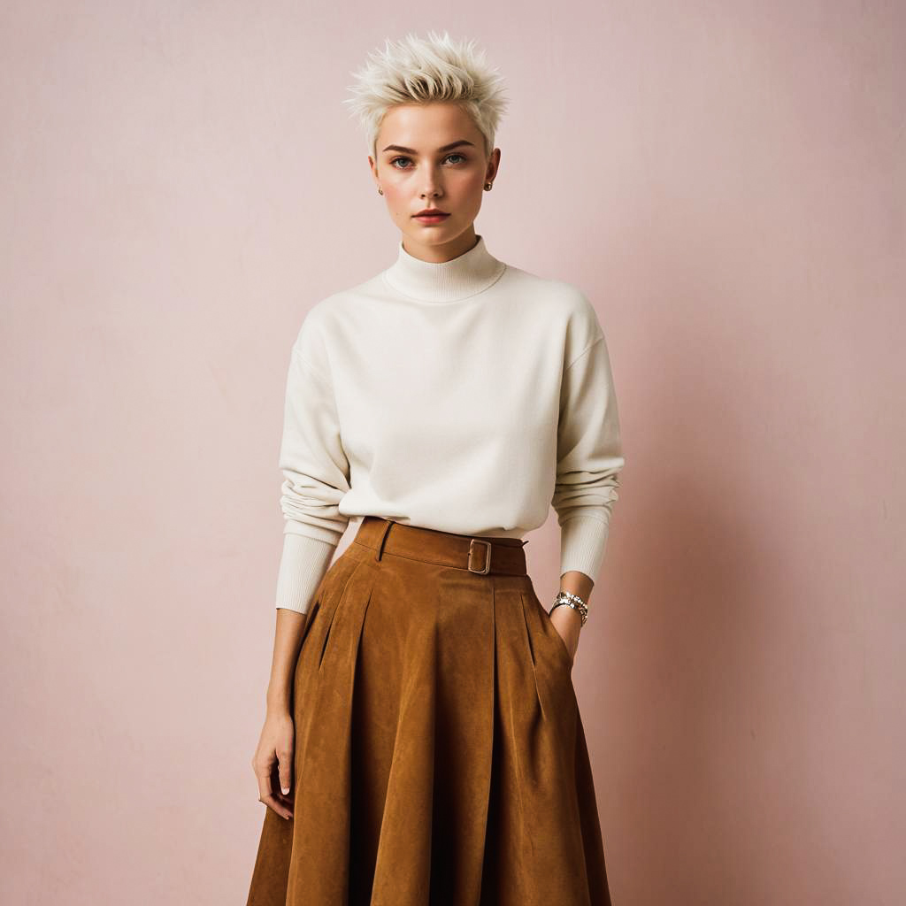 Surprised Fashion Blogger in Midi Skirt