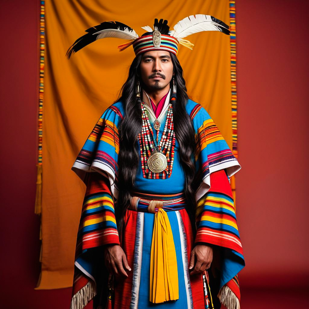 Intense Ritual Performer in Incan Attire