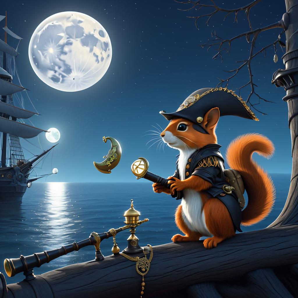 Pirate Squirrel Under a Moonlit Sky