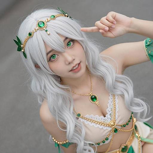 Playful Woman with Green Accents