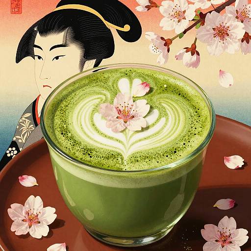 Ukiyo-e Ceremonial Matcha Latte with Sakura