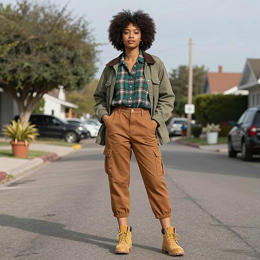 Young Woman Standing on Suburban Street
