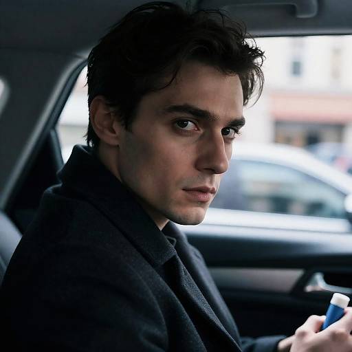 Intense Portrait of a Man in Car