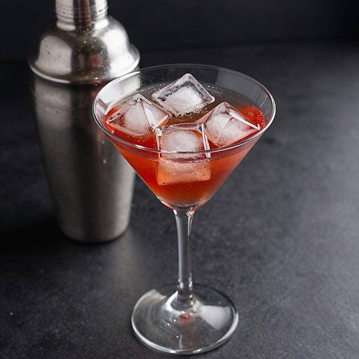 Red Cocktail Martini with Ice Cubes