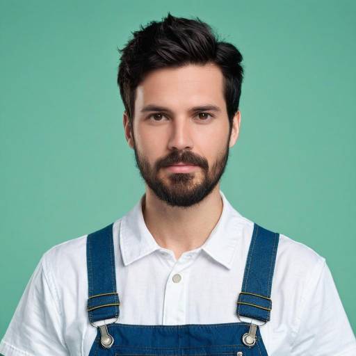 Mature Male Portrait in Blue Overalls