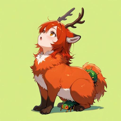 Child and Stag in Enchanted Green Scene Child and Stag in Enchanted Green Scene