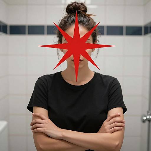 Mysterious Woman in Tiled Bathroom