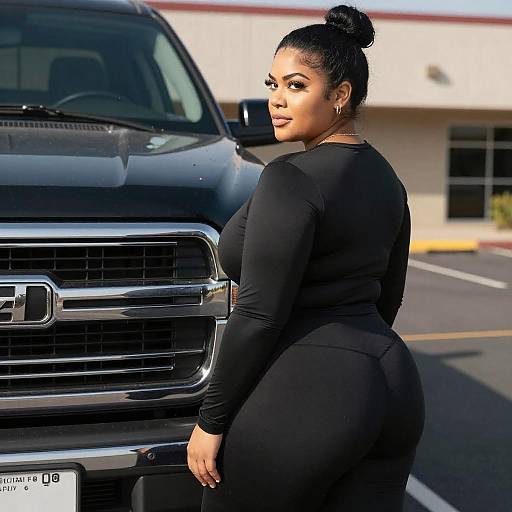 Confident Curvy Woman by Black Truck