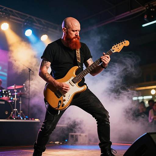 Energetic Red-Bearded Guitarist On Stage