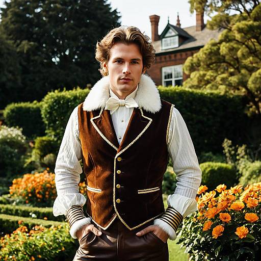 Man in Vintage Victorian Outfit in Garden