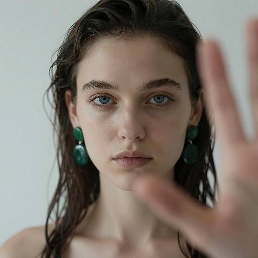 Wet-Haired Woman with Dark Green Earrings