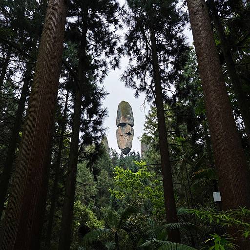 Floating Stone Monolith in Dense Forest