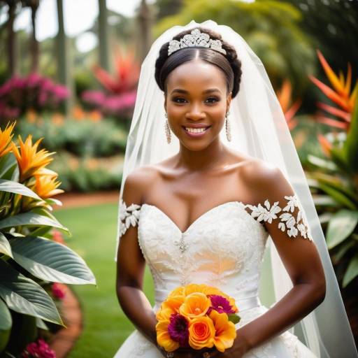 Radiant African Bride in Botanical Garden