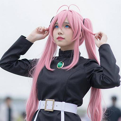 Cosplay Person with Pink Twin-Tails
