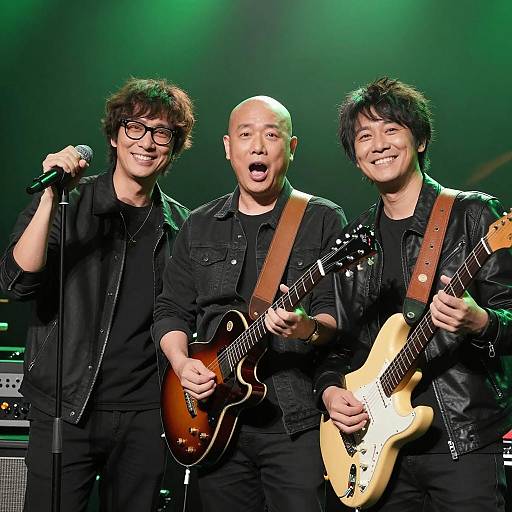 Energetic Green Lighting Musicians on Stage