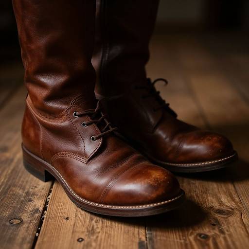 Vintage Brown Leather Boots Close-Up