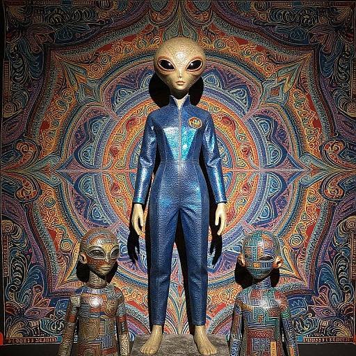 Intricate Batik Alien Sculpture Scene