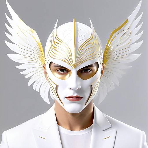 Winged 3D-Printed White Mask Headshot