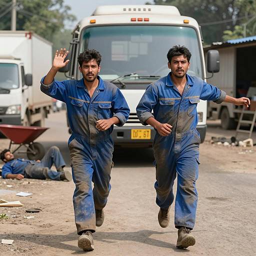 Dynamic Scene: Men Racing to Rescue
