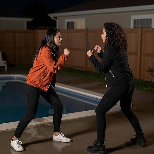 Nighttime Duel: Two Women Clash