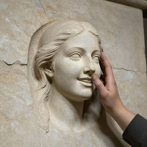 Sculptor Capturing Joyful Stone Woman