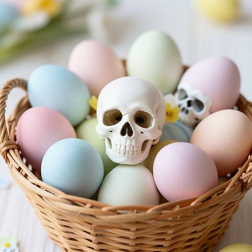 Easter Basket with Skull and Pastel Eggs