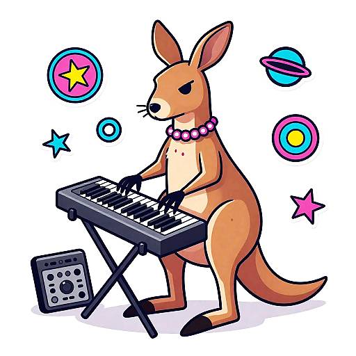 Retro 80s Cyborg Kangaroo Synth Sticker
