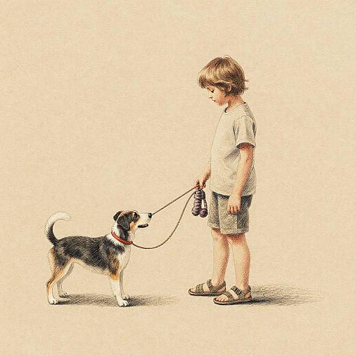 Child and Dog Tug Toy Illustration