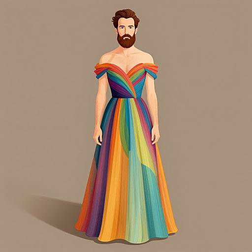 Bearded Man in Colorful Prom Dress
