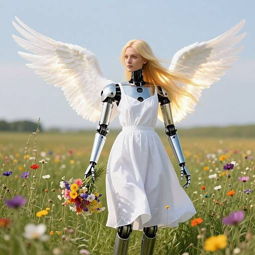Battle Droid with Angelic Wings in Meadow