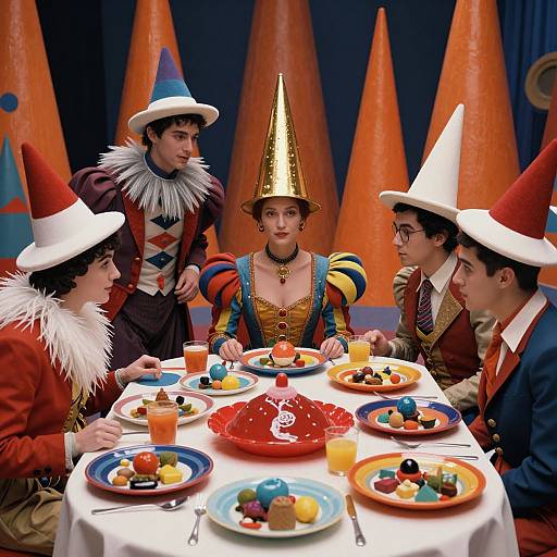 Surreal Futuristic Feast with Colorful Characters