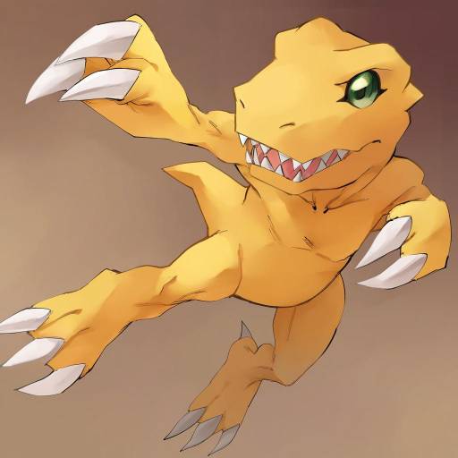 Illustration of Agumon, digimon in the style of Kenshin187