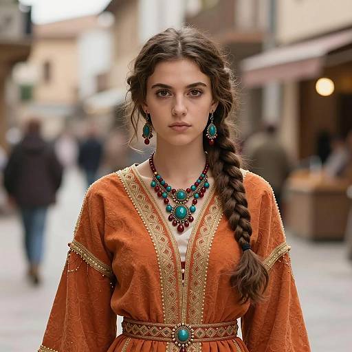 Young Woman in Ethnic Orange and Gold Dress