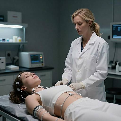 Blonde Scientist and Restrained Patient