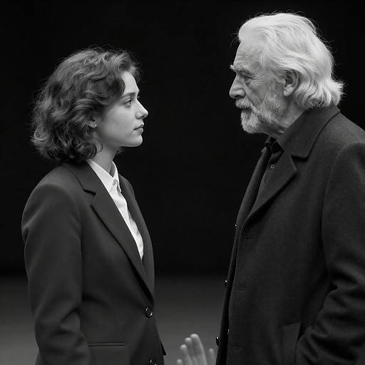 Monochrome Portrait of Young Woman and Elder